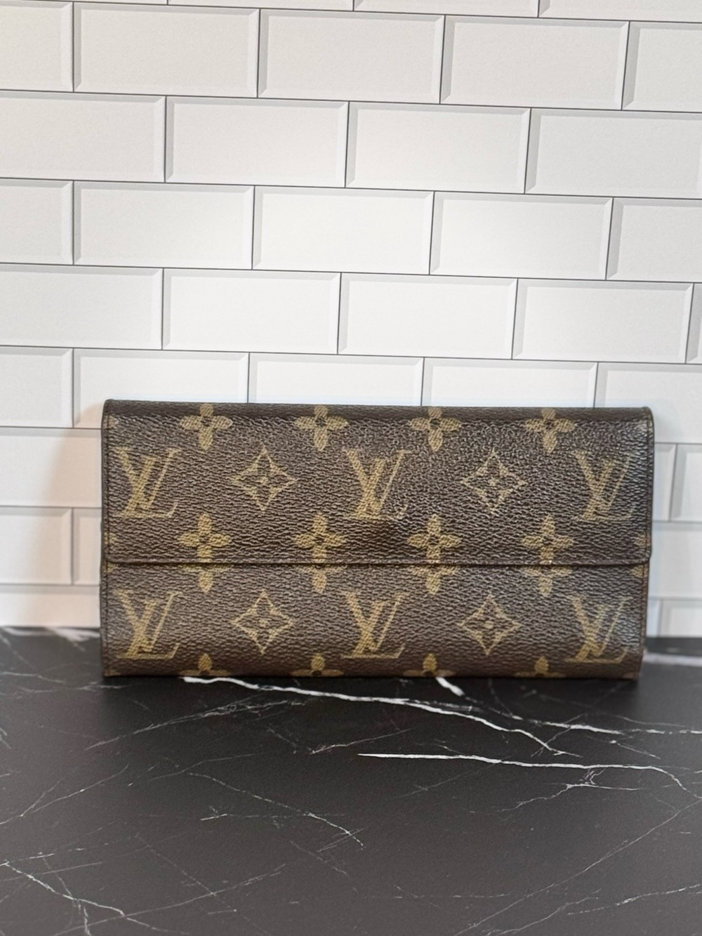 Louis Vuitton Monogram Canvas Fold-Over Clutch in Brown and Gold